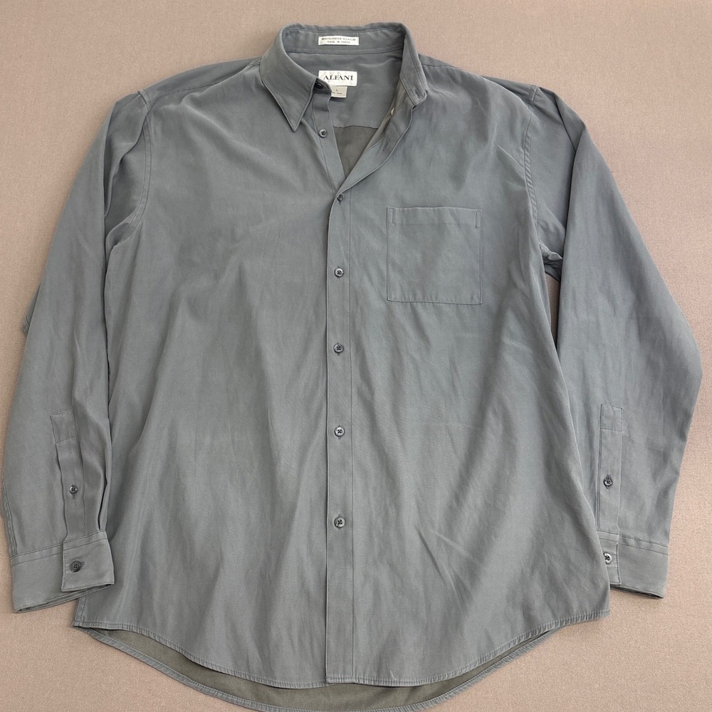 Alfani Mens Gray Long Sleeve Button Down Shirt Large Microfiber WPL 8046